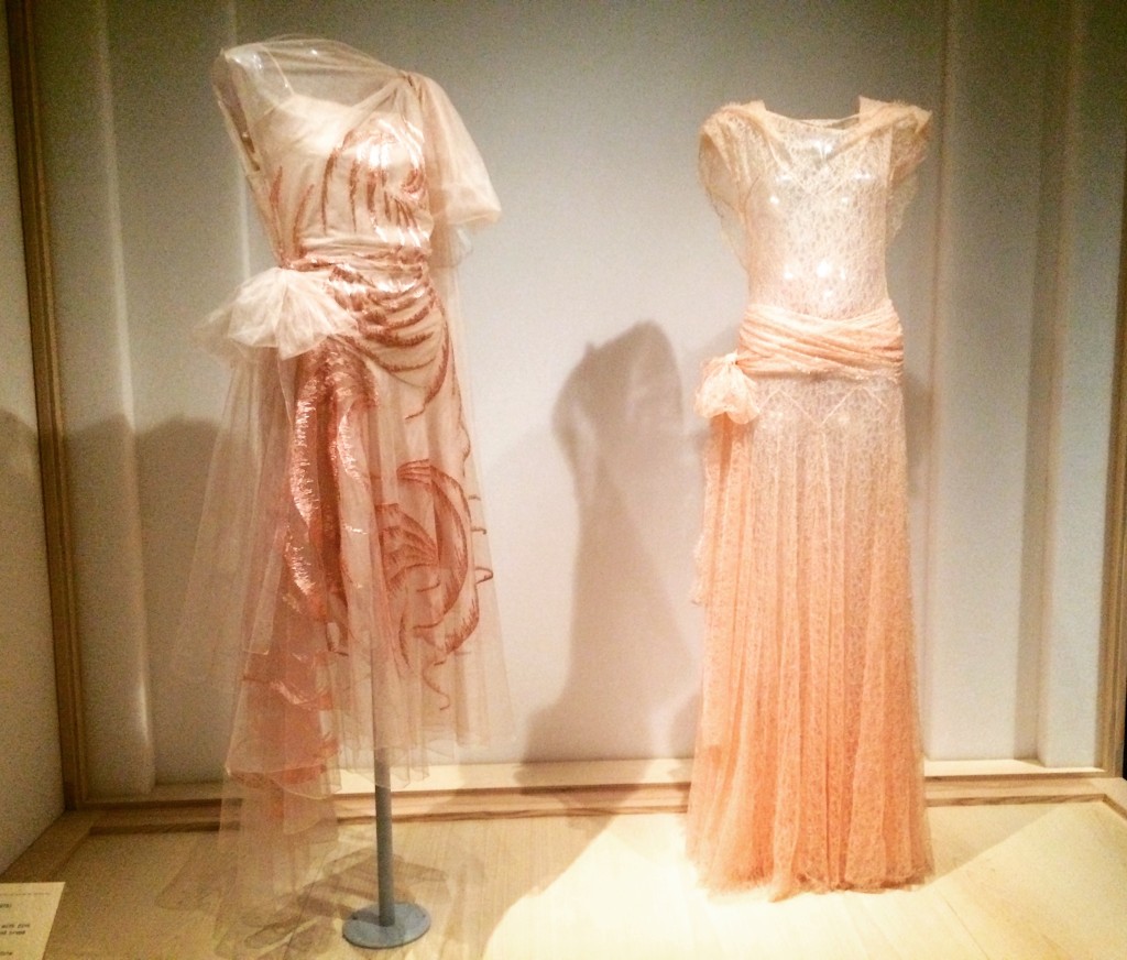 Madeline Vionnet, Evening Dress, ca. 1929 installed beside John Galliano, Evening Dress, spring/summer 1999